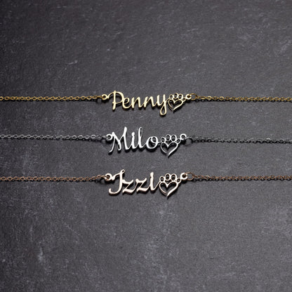 Personalized Pawprint Dog Name Necklace