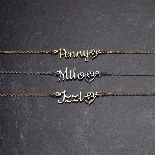 Personalized Pawprint Dog Name Necklace