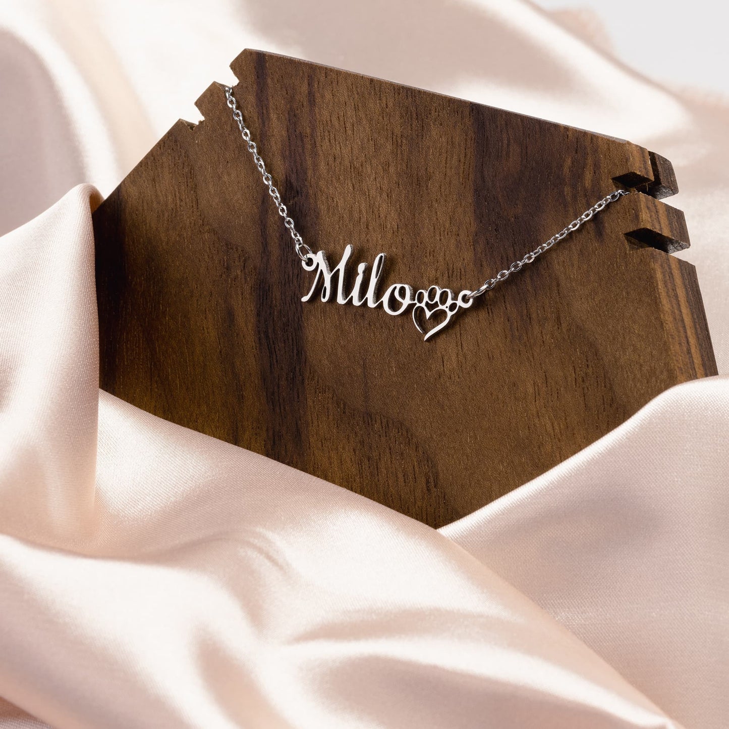 Personalized Pawprint Dog Name Necklace
